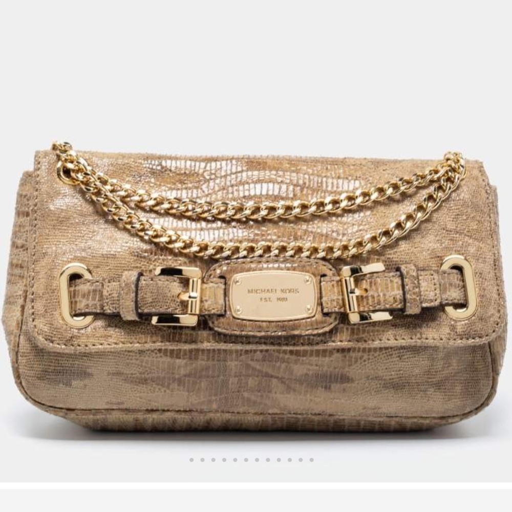 Michael Micheal Kors Hamilton Python Embossed Leather Hamilton Flap Shoulder Bag